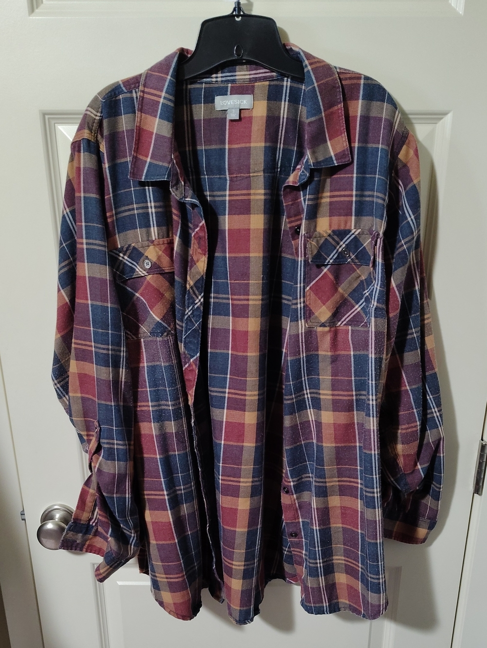 Lovesick Oversized Plaid Flannel in Navy, Burgundy & Tan